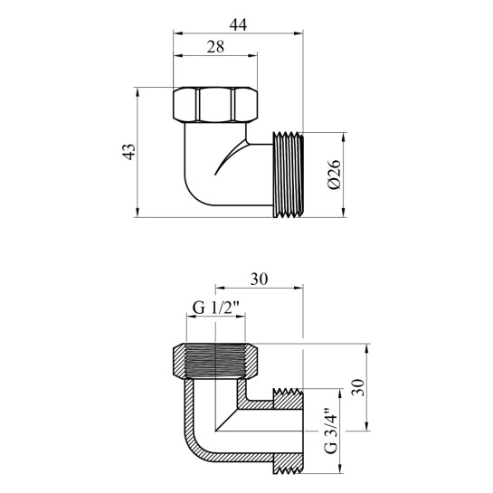 Додаткове фото - Кутник перехідний посилений LexLine 3/4"х1/2" ВЗ нікельований НК0121-Вн