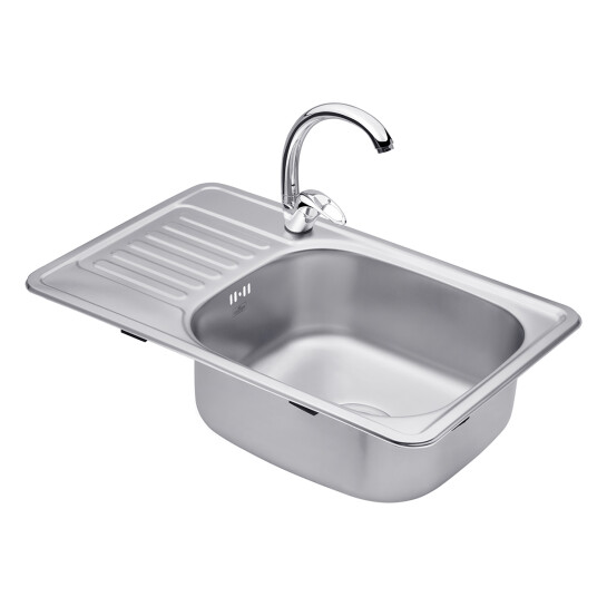 Головне фото - Набір кухонна мийка Kroner KRP Satin - 6642 (0.8мм) + змішувач для кухні Agua Leon - C032