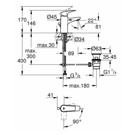 Додаткове фото - Змішувач для раковини Grohe Start Flow ES S-Size 23769000 з донним клапаном