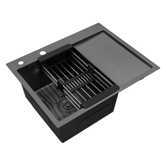 Додаткове фото - Кухонна мийка Kroner KRP Schwarze - 6350LHM PVD (3.0/1.0 мм)