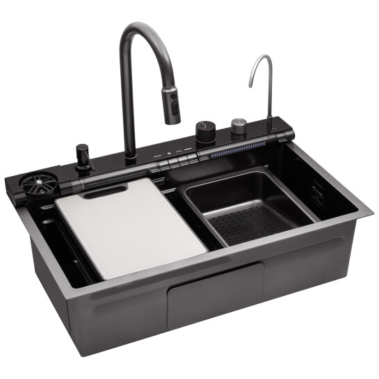 Головне фото - Кухонна мийка Kroner KRP Schwarze - SET7545F3HM PVD (3.0/0.8 мм)