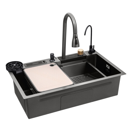 Головне фото - Кухонна мийка Kroner KRP Schwarze - SET7545NB PVD (3.0/0.8 мм)