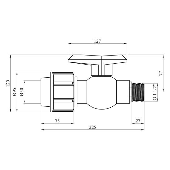 Додаткове фото - Кран ПЕ SantehPlast 50х1 1/2" РЗ