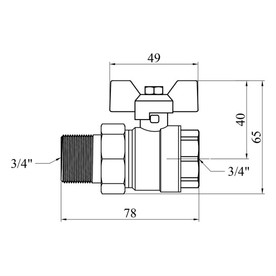 Додаткове фото - Кран-американка кульовий прямий Valves 3/4" PN30