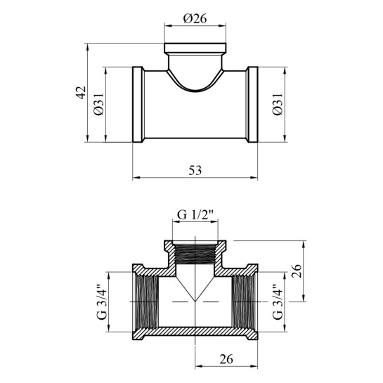 Додаткове фото - Трійник перехідний посилений LexLine 3/4"х1/2"х3/4" ВВВ нікельований НК0212-Вн