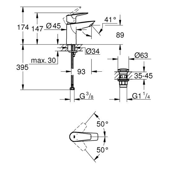 Додаткове фото - Змішувач для раковини Grohe QuickFix Start Edge S-Size 24199001 з донним клапаном