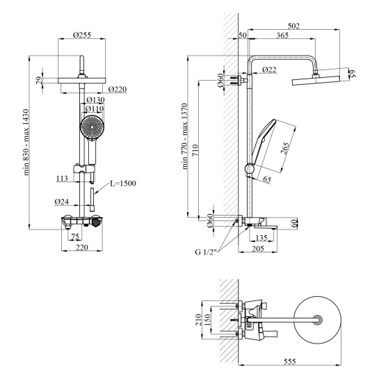 Додаткове фото - Душова система термостатична Kroner KRP Axis Line Thermo-C0636
