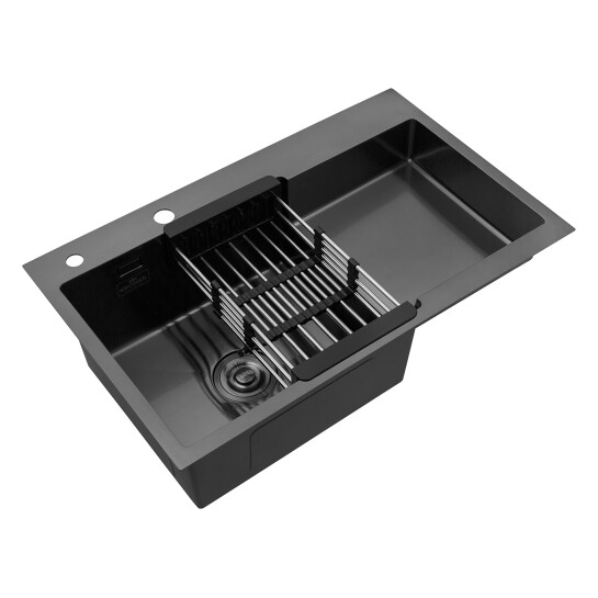Додаткове фото - Комплект кухонна мийка Kroner Schwarze-7848LHM PVD + змішувач Edelstahl Klassisch-SCH035PVD + дозатор Spender-SCH049