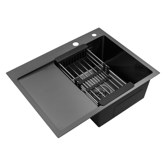 Додаткове фото - Кухонна мийка Kroner KRP Schwarze - 6350RHM PVD (3.0/1.0 мм)