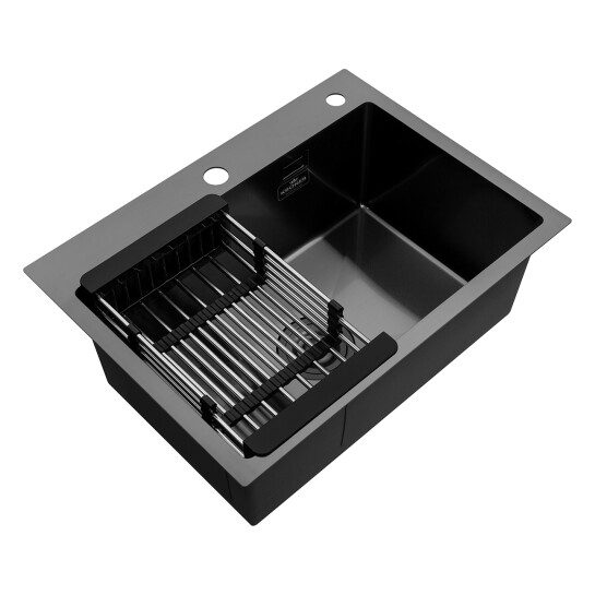 Додаткове фото - Комплект кухонна мийка Kroner Schwarze-5843HM PVD + змішувач Edelstahl Klassisch-SCH035PVD + дозатор Spender-026